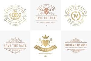 bröllop inbjudningar spara de datum logotyper och märken elegant mallar uppsättning vektor