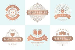 Hochzeit Einladungen speichern das Datum Logos und Abzeichen elegant Vorlagen einstellen vektor
