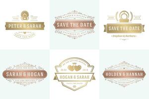 Hochzeit Einladungen speichern das Datum Logos und Abzeichen elegant Vorlagen einstellen vektor