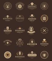 bageri affär logotyper, märken och etiketter design element uppsättning vektor