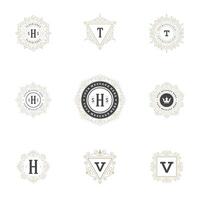 kunglig logotyper design mallar uppsättning, frodas calligraphic elegant prydnad rader. vektor