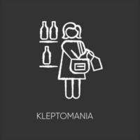 Kleptomanie Kreidesymbol. Frau, die Alkohol stiehlt. Drogenmissbrauch. obsessiv-zwanghaftes Spektrum. Psychische Störung. Person versteckt Getränk. psychiatrisches Problem. isolierte vektortafelillustration vektor