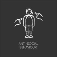 anti-socialt beteende krita ikon. trakasserier och mobbning. tonårsdepression. aggressiv allmänhet. ångest och ensamhet. isolering. mental sjukdom. isolerade svarta tavlan vektorillustration vektor