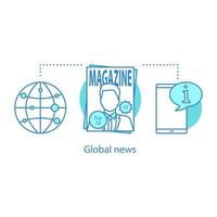 Symbol für globales Nachrichtenkonzept. Zeitschrift. periodische Veröffentlichungsidee dünne Linie Illustration. Vektor isolierte Umrisszeichnung