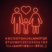 Symbol für Neonlicht der Familie. leuchtendes Zeichen der Elternschaft. Annahme. Elternschaft. Mutter, Vater und Kind. isolierte Vektorgrafik vektor