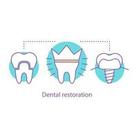 dental restaurering koncept ikon. tandvård idé tunn linje illustration. stomatologi. tandimplantat, krona. vektor isolerade konturritning