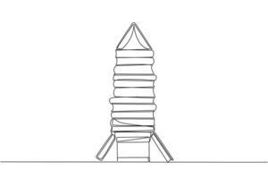 kontinuerlig ett linje teckning staplade böcker form en raket. Plats bok festival begrepp. guidebok för bärande ut expedition uppdrag. teknologi. fordon. enda linje dra design illustration vektor