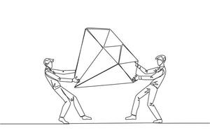 enda kontinuerlig linje teckning två självisk affärsman stridande över de stor diamant. bekämpa över diamant gruvor den där göra vinst lyft för entreprenör. konflikt. ett linje design illustration vektor