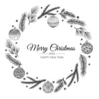Frohe Weihnachten und Neujahrskarte mit Kiefernkranz, Mistel, Winterpflanzen Design Illustration für Grüße, Einladung, Flyer, Broschüre. vektor