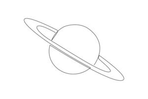 enda ett linje teckning planet saturn i Plats. har de karakteristisk ringa den där omger de planet. ringa partiklar tillverkad av vatten is och sten material. kontinuerlig linje design grafisk illustration vektor