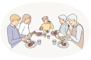 groß Familie Essen Abendessen beim Tabelle vektor