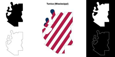 Tunika Bezirk, Mississippi Gliederung Karte einstellen vektor