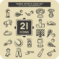 ikon uppsättning tennis sporter. relaterad till hobby symbol. hand dragen stil. enkel design illustration vektor