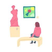 Karikatur Farbe Charakter Mädchen Galerie Besucher Öl Gemälde und Antiquität Statue auf ein Sockel. vektor