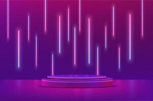 3d lila neon podium skede med lysande lampor vektor