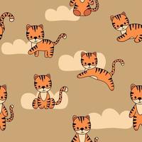Vektor nahtlose Muster mit niedlichen Doodle-Baby-Tigern. Kindergarten nahtlose Hintergrund und Dekoration. Druck für Textilien, Tapeten und andere