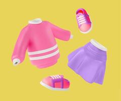 3d flicka Tonårs kläder uppsättning tecknad serie design stil. vektor