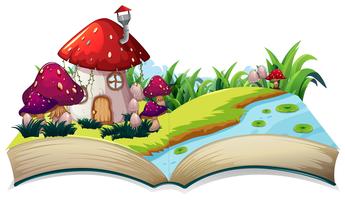Ein Märchenhaus auf offenem Buch vektor