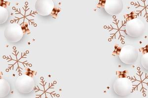 realistiska julkulor och gyllene snöflingor på ljus bakgrund vektor