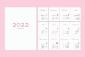 trendiga kalender 2022. set med 12 sidor skrivbordskalender. minimal kalenderplaneraredesign för utskriftsmall. vektor illustration