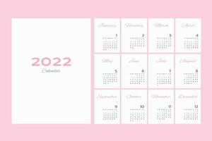 Kalender 2022 trendig. Satz von 12 Seiten Tischkalender. minimales Kalenderplanerdesign für Druckvorlage. Vektor-Illustration