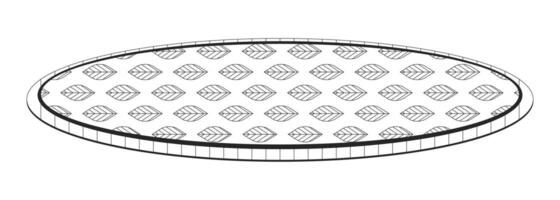 runden Teppich Blatt Muster schwarz und Weiß 2d Linie Karikatur Objekt. kreisförmig Fußboden Teppich isoliert Gliederung Artikel. Wohnzimmer Dekor. Natur inspiriert Zubehörteil monochromatisch eben Stelle Illustration vektor