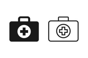 zuerst Hilfe Kit Symbol Satz. medizinisch Box mit Kreuz. medizinisch Notfall Ausrüstung. Gesundheitswesen Konzept. vektor