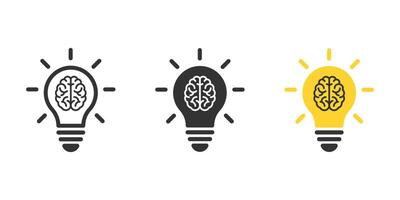 ljus Glödlampa och hjärna ikon. ljus Glödlampa med hjärna ikon illustration. symbol av kreativitet, kreativ aning, sinne, tänkande. vektor