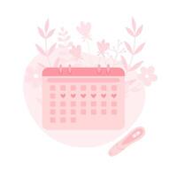 Menstruation- Zeitraum Kalender mit Blumen- Hintergrund und prüfen. Planung Schwangerschaft. Menstruation Frau Zyklus Steuerung vektor
