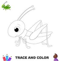 spår och Färg pedagogisk kalkylblad för ungar. spårande gräshoppa. aktivitet Färg sidor vektor