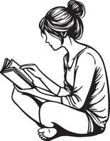 Frau lesen Buch skizzieren Zeichnung. vektor