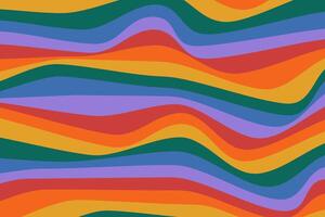 retro abstrakt Hintergrund im Regenbogen Farben. bunt groovig Design im 70er-80er Stil. psychedelisch wellig Muster vektor