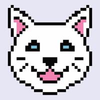 süß Pixel Weiß Katze Kopf. Tier 8 bisschen Symbol. Kätzchen mit Blau Augen vektor