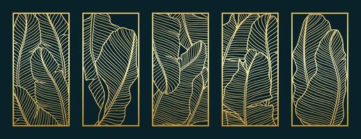 Gold Banane Blatt Linie Kunst Muster Sammlung. Laser- Schnitt mit Linie Design Muster. Design zum Holz Carving, Mauer Panel Dekor, Metall Schneiden, Mauer Kunst, Startseite Hintergrund, Hintergrund und Banner. vektor