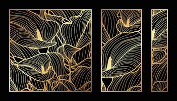 Gold Anthurium Blume Muster Sammlung. Laser- Schnitt mit Linie Design Muster. Design zum Holz Carving, Mauer Panel Dekor, Metall Schneiden, Mauer Kunst, Startseite Hintergrund, Hintergrund und Banner. vektor