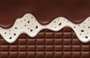 realistisch Schokolade tropfen Schmelze mit Chips und Sahne vektor