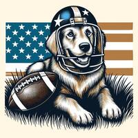en söt hund bär hjälm och ett amerikan fotboll årgång vektor