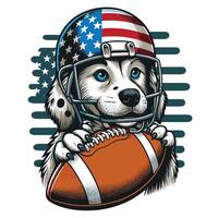 ein süß Hund tragen Helm und halten ein amerikanisch Fußball Comic Stil vektor