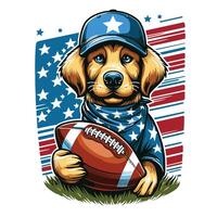 ein süß Hund Sitzung und halten ein amerikanisch Fußball Comic Stil vektor