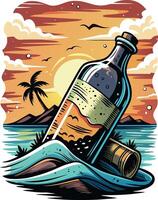 Flasche von Rum auf das Strand. Illustration. vektor