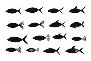 skola av fisk, en grupp av silhuett fisk simma och marin liv illustration, tatuering, fiskar. vektor