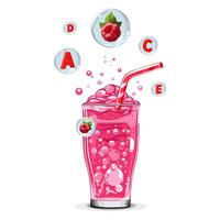 friska rosa hallon syre cocktail med luft bubblor. isolerat illustration på vit bakgrund. sommar dryck för platt design av kort, flygblad, baner, presentationer, logotyp, försäljning, affisch vektor