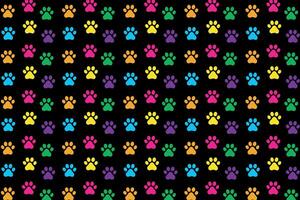 Tier Pfote, Haustier Thema, Katze Hund, Muster mit glücklich Farben und dunkel Hintergrund vektor