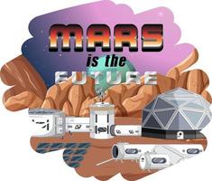 Mars ist das zukünftige Wort-Logo-Design mit Raumstation vektor