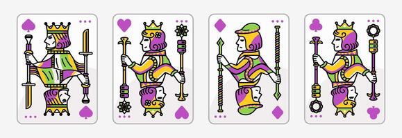 kung och drottning kort illustration uppsättning av hjärtan, spade, diamant och klubb, kunglig kort design samling vektor