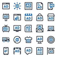 Anzeigen-Icon-Set - Vektor-Illustration. Anzeige, Werbung, Werbung, Marketing, Promotion, Medien, Symbole. vektor