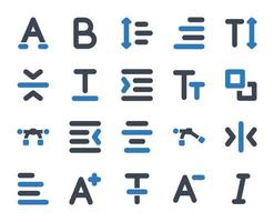 textredigerare ikonuppsättning - vektorillustration. text, typsnitt, typografi, alfabet, abc, bokstäver, bokstav, ord, fetstil, kursiv, understruken, justera, redigera, redigerare, ikoner. vektor