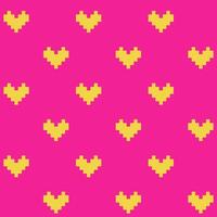 nahtlos Muster von Gelb Pixel Herzen mit auf ein Rosa Hintergrund, 8 Bit vektor