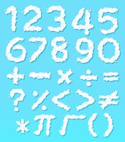 Cloud-Nummer-Schriftart und Mathe-Symbol vektor