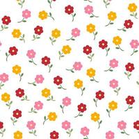 sehr farbenfrohes nahtloses Musterdesign von niedlichen Blumen, die auf weißem Hintergrund isoliert sind. geeignet für Packpapier, Tapete, Stoff, Hintergrund usw. vektor